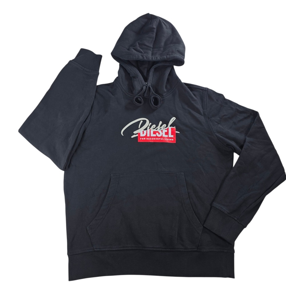 Diesel Graphic Logo Black Pullover Hoodie Black Medium Mens Y2K Streetwear